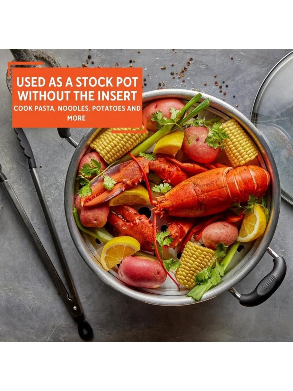 20-Quart Stainless Steel Steamer with Glass Lid - Large Capacity Cookware